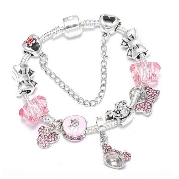 Pink cartoon Mickey Mouse beaded bracelet, an alloy bracelet for children as a gift - Image 2