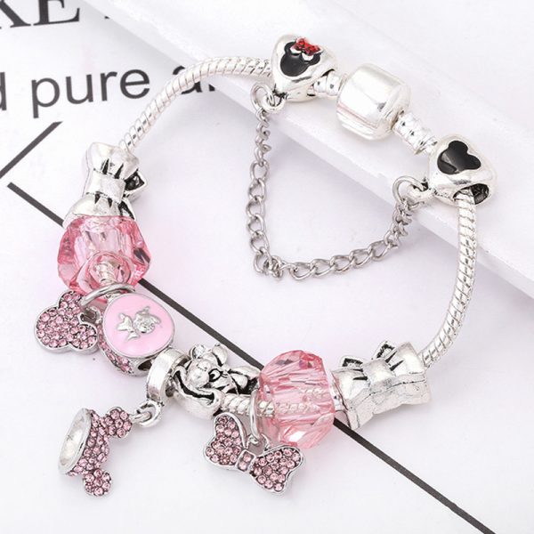 Pink cartoon Mickey Mouse beaded bracelet, an alloy bracelet for children as a gift - Image 3
