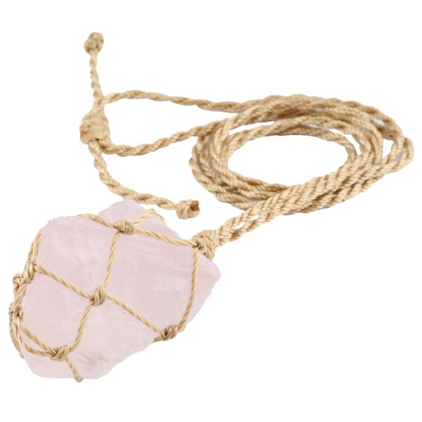 Irregular pendant necklace made from natural crystal rough stones. It features natural amethyst and rose quartz, with an adjustable hemp rope, presenting a simple and stylish look - Image 6