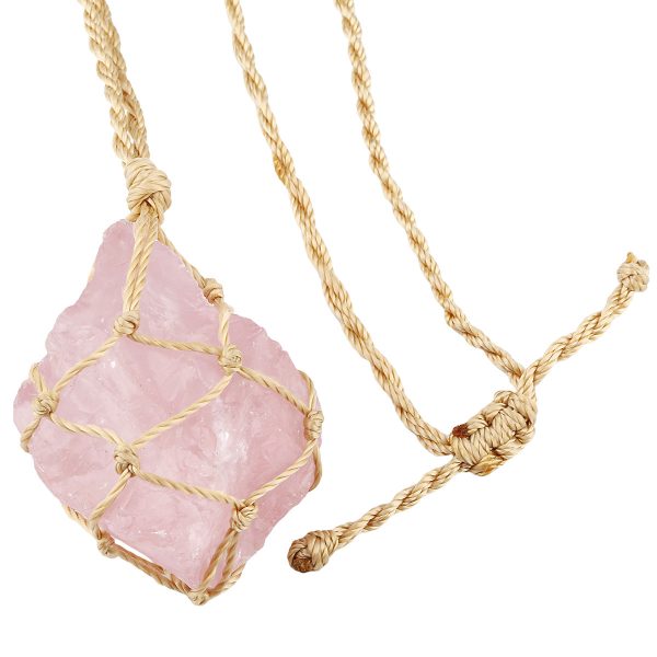 Irregular pendant necklace made from natural crystal rough stones. It features natural amethyst and rose quartz, with an adjustable hemp rope, presenting a simple and stylish look - Image 8