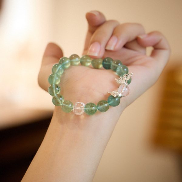 Original design green fluorite crystal bracelet, a butterfly-themed lucky bead bracelet for girls, which is niche and high-end. - Image 3