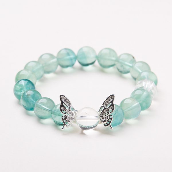 Original design green fluorite crystal bracelet, a butterfly-themed lucky bead bracelet for girls, which is niche and high-end.