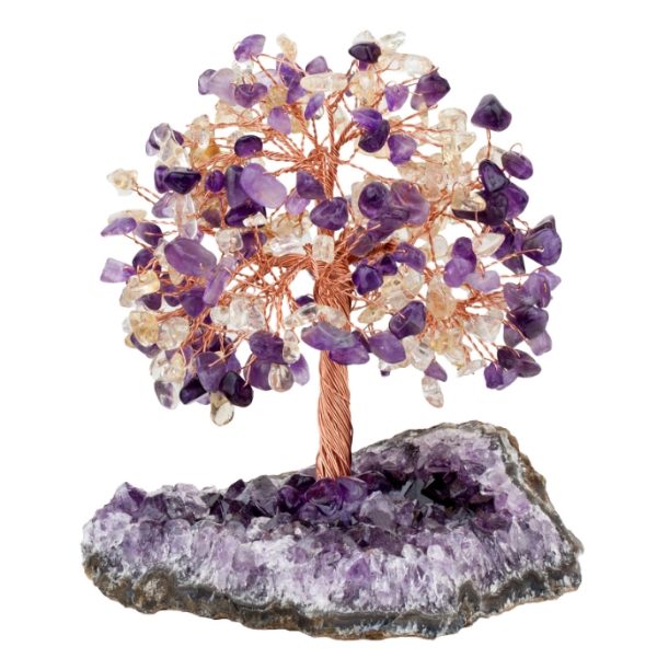 Natural amethyst flower raw ore irregular base lucky tree crystal gravel leaf fortune tree handicraft ornament