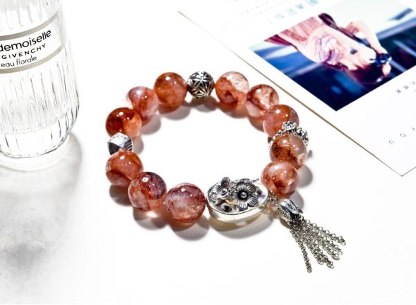 Original designed red rutilated quartz crystal bead bracelet, a niche and high-end piece with color-preserving alloy accessories and tassels, red crystal bracelet - Image 2