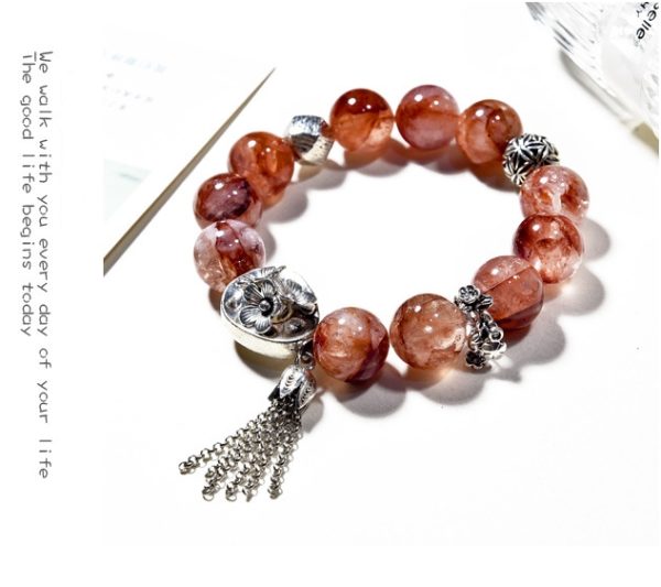 Original designed red rutilated quartz crystal bead bracelet, a niche and high-end piece with color-preserving alloy accessories and tassels, red crystal bracelet - Image 3
