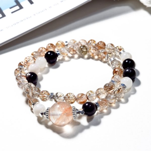 Natural black gold super crystal multi-strand bracelet, fashionable and high-end rutile quartz crystal bead bracelet, a DIY hot-selling item