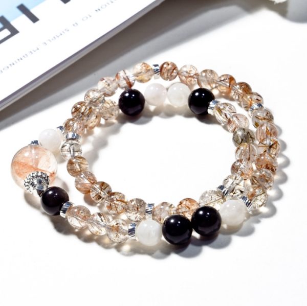 Natural black gold super crystal multi-strand bracelet, fashionable and high-end rutile quartz crystal bead bracelet, a DIY hot-selling item - Image 2