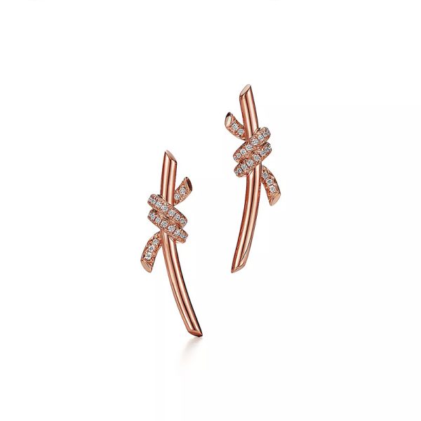 Tiffany S925 sterling silver knot-shaped rose gold-plated stud earrings inlaid with zircon stones