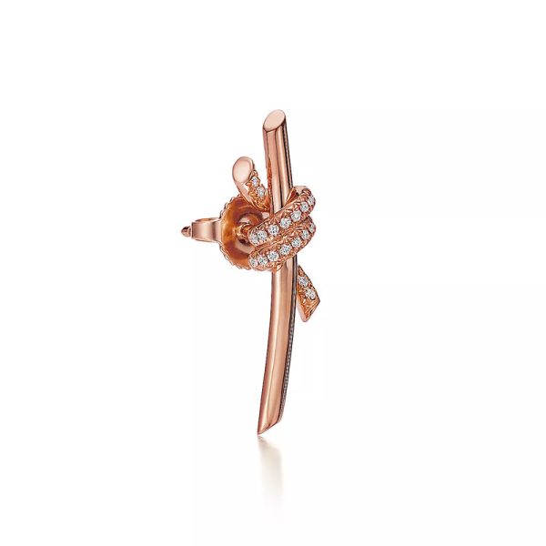 Tiffany S925 sterling silver knot-shaped rose gold-plated stud earrings inlaid with zircon stones - Image 2