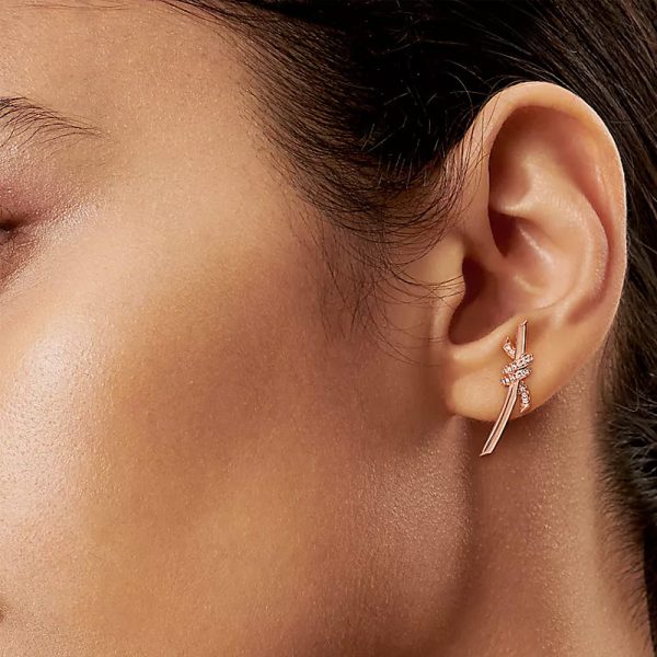 Tiffany S925 sterling silver knot-shaped rose gold-plated stud earrings inlaid with zircon stones - Image 4