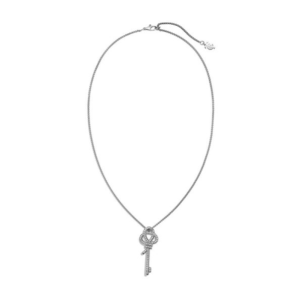 Tiffany S925 silver necklace plated with 18K gold in a knot and key design - Image 6
