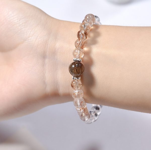 Natural black gold Super Seven single-strand bracelet paired with Herkimer diamond, mainly for the third chakra and backbone. It's a versatile and fashionable jewelry bead bracelet for women - Image 4