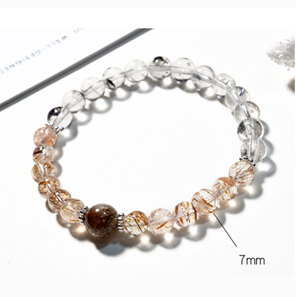 Natural black gold Super Seven single-strand bracelet paired with Herkimer diamond, mainly for the third chakra and backbone. It's a versatile and fashionable jewelry bead bracelet for women - Image 2