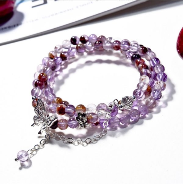 Natural amethyst phantom multi-circle bracelet, amethyst three-circle bracelet, butterfly, high-end niche design, attracting wealth.