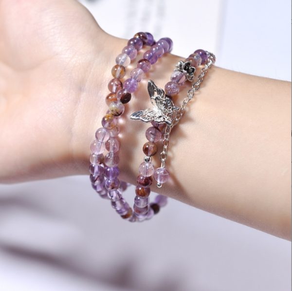 Natural amethyst phantom multi-circle bracelet, amethyst three-circle bracelet, butterfly, high-end niche design, attracting wealth. - Image 4
