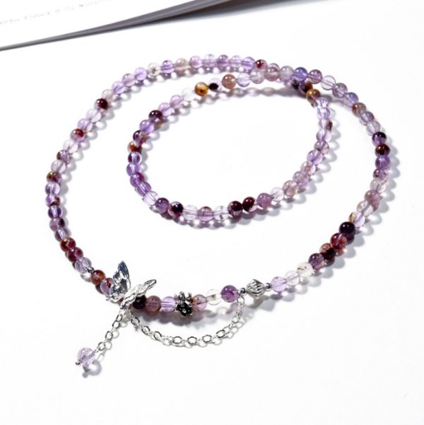 Natural amethyst phantom multi-circle bracelet, amethyst three-circle bracelet, butterfly, high-end niche design, attracting wealth. - Image 2