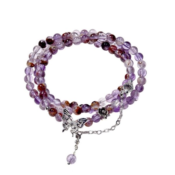 Natural amethyst phantom multi-circle bracelet, amethyst three-circle bracelet, butterfly, high-end niche design, attracting wealth. - Image 3