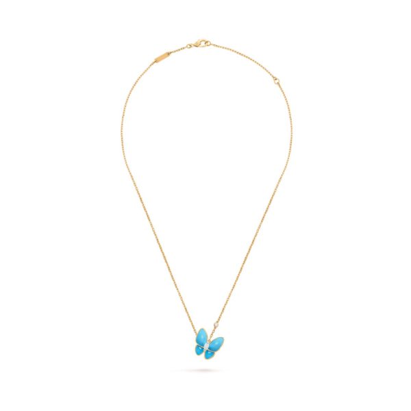A necklace with a blue butterfly pendant made of 925 sterling silver, plated with 18K rose gold and inlaid with turquoise - Image 2