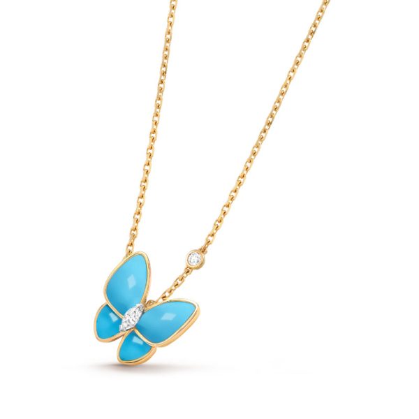 A necklace with a blue butterfly pendant made of 925 sterling silver, plated with 18K rose gold and inlaid with turquoise - Image 4