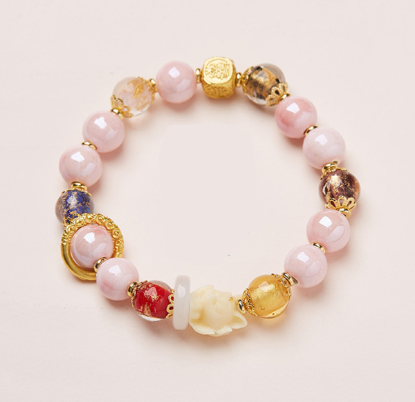 Yongxiang same Beijing incense ash glazed bracelet powder porcelain nine-tailed fox gold foil good luck bracelet girlfriend gift