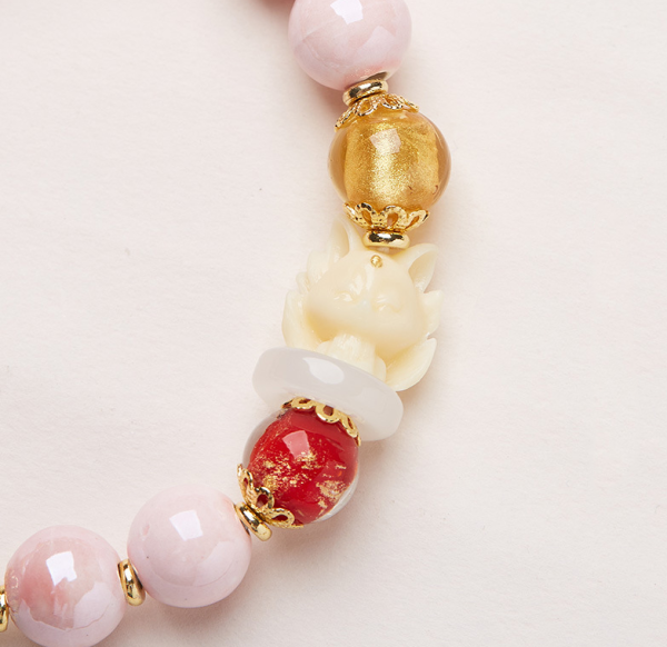Yongxiang same Beijing incense ash glazed bracelet powder porcelain nine-tailed fox gold foil good luck bracelet girlfriend gift - Image 3