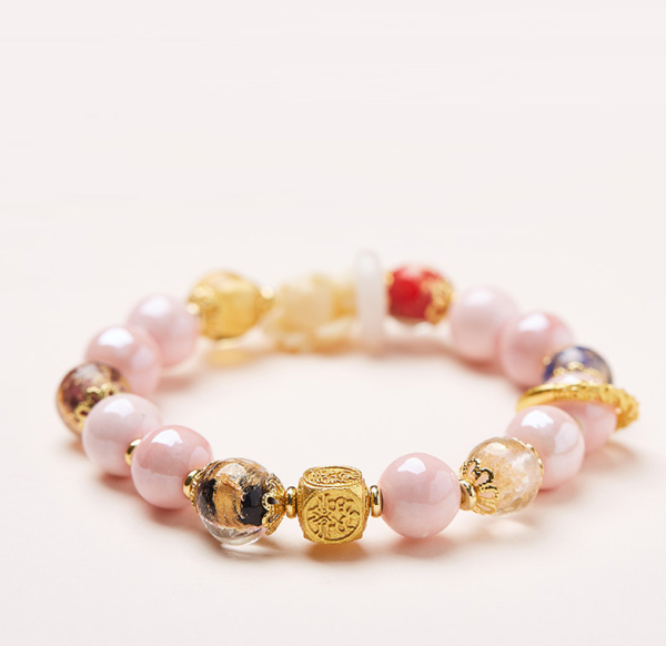 Yongxiang same Beijing incense ash glazed bracelet powder porcelain nine-tailed fox gold foil good luck bracelet girlfriend gift - Image 4