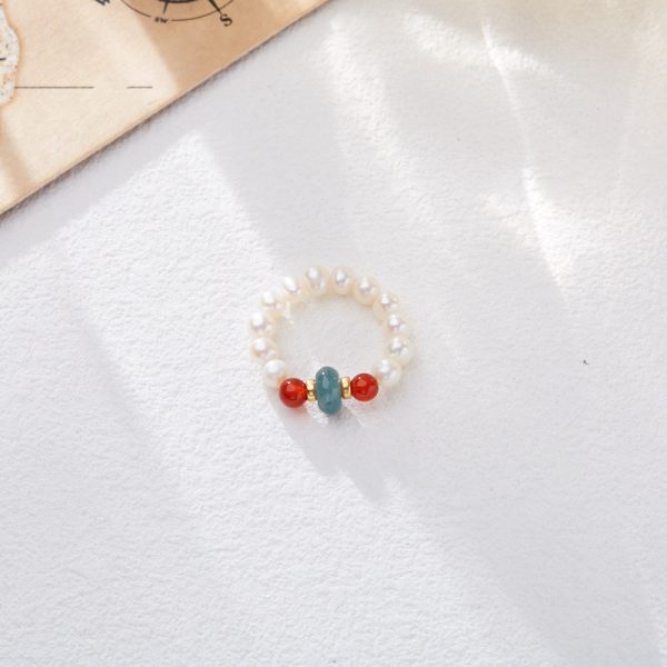 Natural freshwater pearl set, including a blue jadeite bracelet, a ring and earrings, which is a Chinese-style gift. - Image 3
