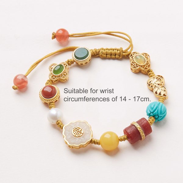 Hetian Jade, Jasper, Jadeite, Amber and South Red Agate Multi-gemstone Bead Bracelet with a Perfectly Braided Rope, a Light Luxury Accessory