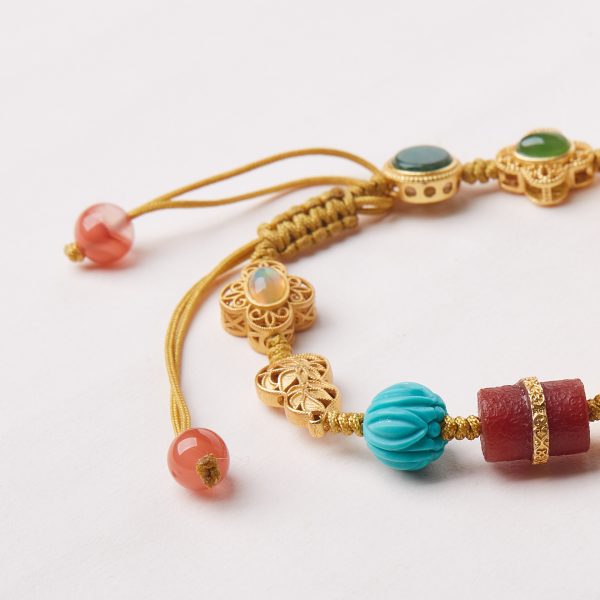 Hetian Jade, Jasper, Jadeite, Amber and South Red Agate Multi-gemstone Bead Bracelet with a Perfectly Braided Rope, a Light Luxury Accessory - Image 2