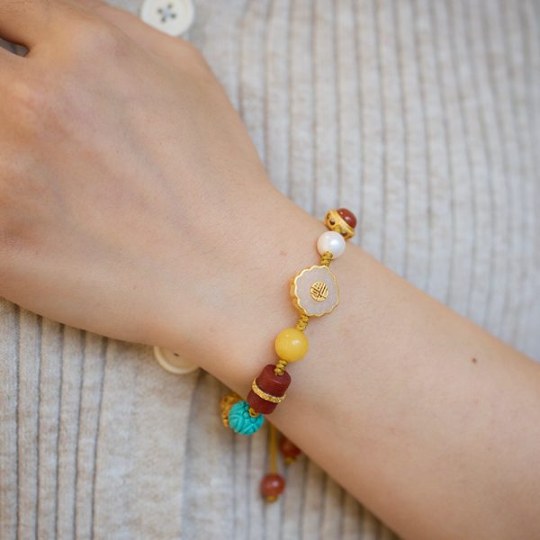 Hetian Jade, Jasper, Jadeite, Amber and South Red Agate Multi-gemstone Bead Bracelet with a Perfectly Braided Rope, a Light Luxury Accessory - Image 4