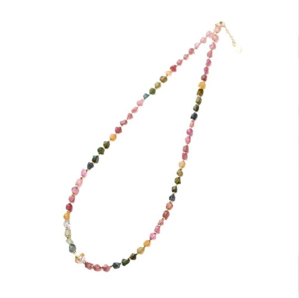 Niche minimalist Chinese-style rainbow necklace, featuring irregular tourmaline and freshwater pearls. Ideal couple's gift
