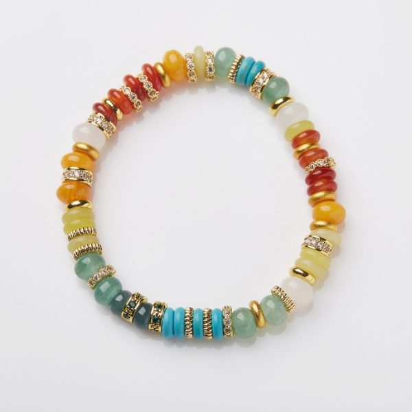 Natural dopamine natural stone bracelet for women, Rainbow Gold Diamond multi-treasure tablet-shaped gemstone bracelet with a high-end look, a perfect bracelet for best friends.