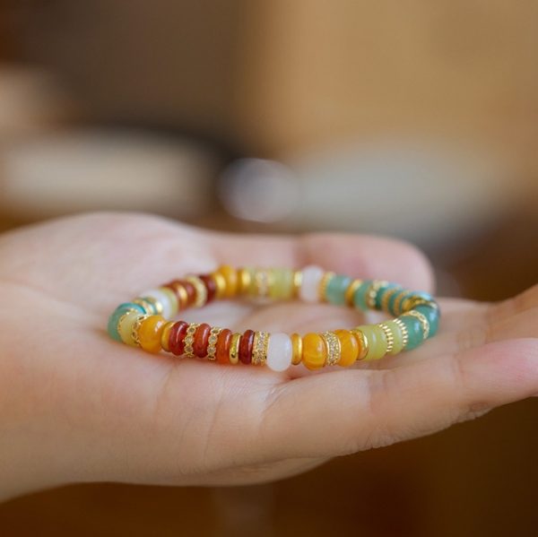 Natural dopamine natural stone bracelet for women, Rainbow Gold Diamond multi-treasure tablet-shaped gemstone bracelet with a high-end look, a perfect bracelet for best friends. - Image 2