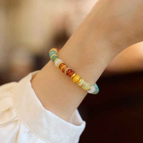 Natural dopamine natural stone bracelet for women, Rainbow Gold Diamond multi-treasure tablet-shaped gemstone bracelet with a high-end look, a perfect bracelet for best friends. - Image 3
