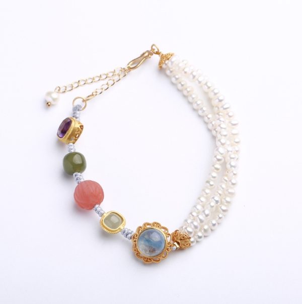 Duobao Braided Bracelet Half Pearl Duobao Bracelet Aquamarine Amethyst Nanhong Lotus Accessories, Jewelry Bracelet