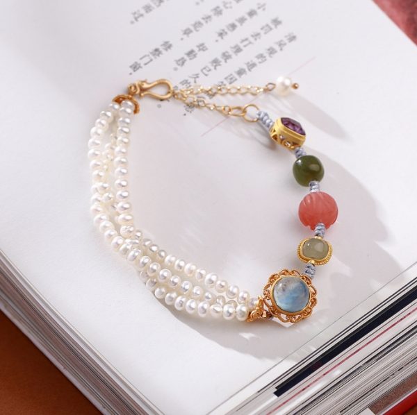 Duobao Braided Bracelet Half Pearl Duobao Bracelet Aquamarine Amethyst Nanhong Lotus Accessories, Jewelry Bracelet - Image 2