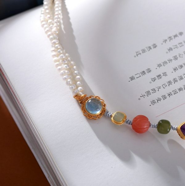 Duobao Braided Bracelet Half Pearl Duobao Bracelet Aquamarine Amethyst Nanhong Lotus Accessories, Jewelry Bracelet - Image 3