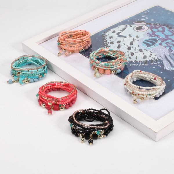 Bohemian women's bracelet, handmade beaded bracelet set with romantic elements, 8 pieces per set