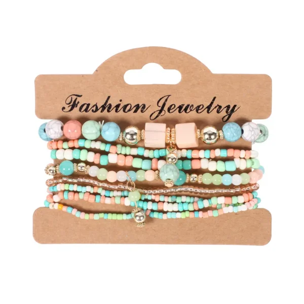 Bohemian women's bracelet, handmade beaded bracelet set with romantic elements, 8 pieces per set - Image 5