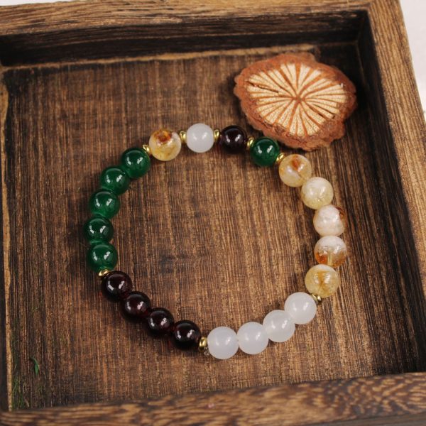Natural stone bracelets, including garnet, green agate and white marble bracelets with 8mm beads - Image 3