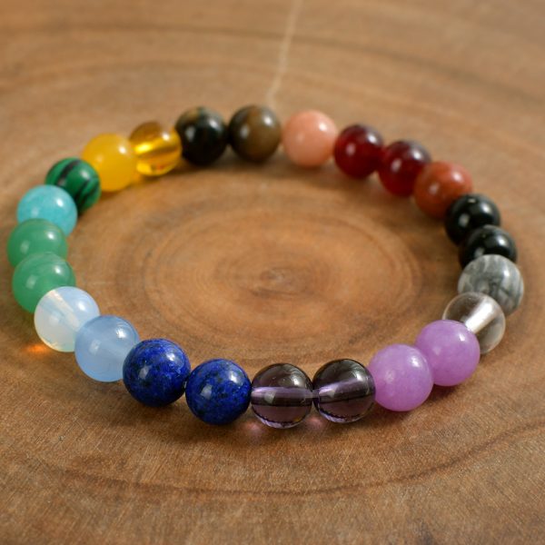 Bohemian rainbow-colored raw stone yoga tiger's eye stone crystal bracelet - Image 4