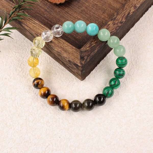 Bracelet made of natural stones including citrine, aventurine and malachite, symbolizing wealth and fortune