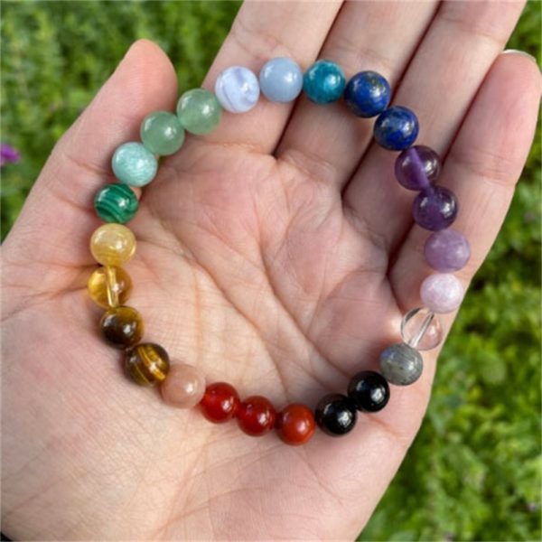 Bohemian rainbow-colored raw stone yoga tiger's eye stone crystal bracelet - Image 3