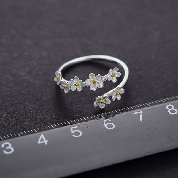 Forget-me-not vertical S925 sterling silver pastoral style handcrafted design best-selling open ring - Image 11