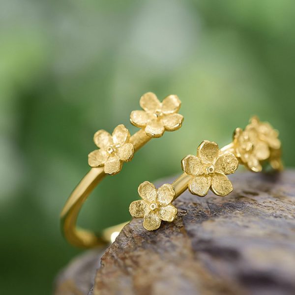 Forget-me-not vertical S925 sterling silver pastoral style handcrafted design best-selling open ring - Image 7