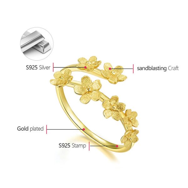 Forget-me-not vertical S925 sterling silver pastoral style handcrafted design best-selling open ring - Image 2
