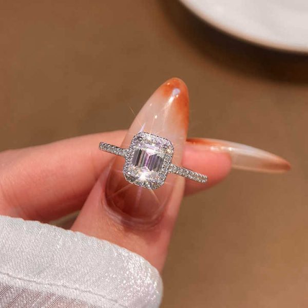 A square sugar ring made of S925 pure silver and set with Moissanite, featuring a light luxury and high-end look - Image 3