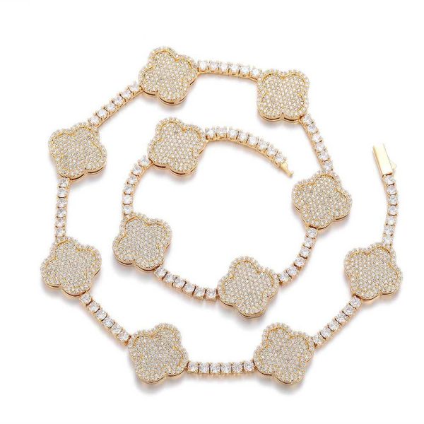 High-end and versatile men's tennis necklace with zirconia spring clasp and four-leaf clover design. - Image 3