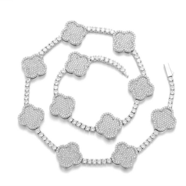 High-end and versatile men's tennis necklace with zirconia spring clasp and four-leaf clover design. - Image 4