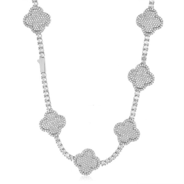 High-end and versatile men's tennis necklace with zirconia spring clasp and four-leaf clover design.
